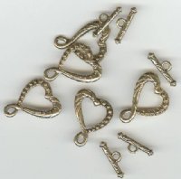 5 26x18mm Antique Gold Heart  Toggle Clasps